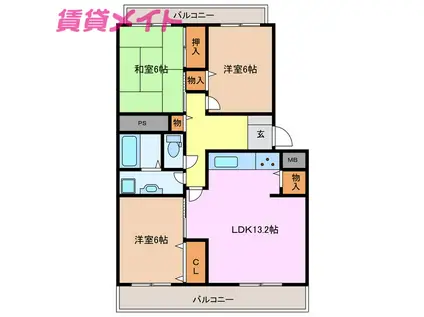 MESSAGE桜橋(3LDK/4階)の間取り写真