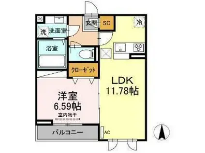 リヴィエール大島(1LDK/1階)の間取り写真