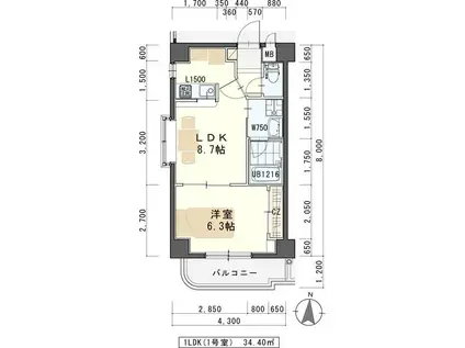 ガーデンロッジI(1LDK/6階)の間取り写真