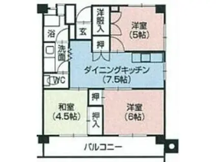 京福日之出マンション(3DK/6階)の間取り写真
