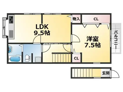ハイツオー(1LDK/2階)の間取り写真