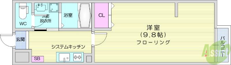 QUARTER富沢(1K/1階)の間取り写真