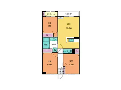 ウエストハート(3LDK/4階)の間取り写真