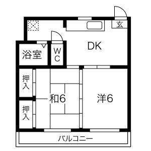 西町ハイツ 2号棟(1DK/2階)の間取り写真