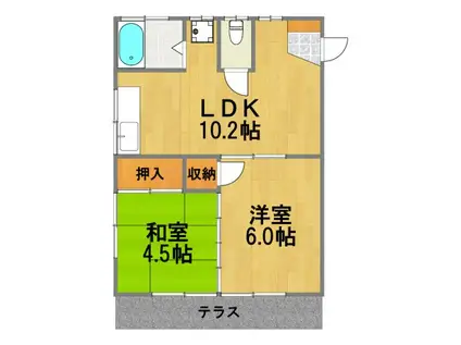 コーポ山際(2K/1階)の間取り写真