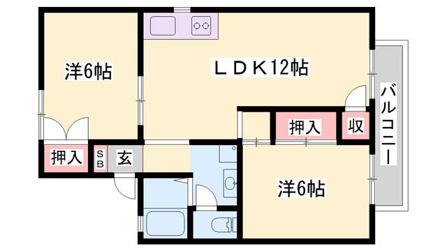 東山ハイツA棟(2LDK/1階)の間取り写真