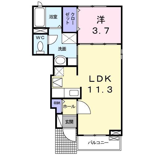 サニークレール A棟(1LDK/1階)の間取り写真