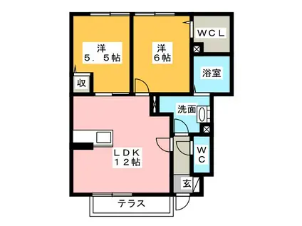 レセンテB(2LDK/1階)の間取り写真