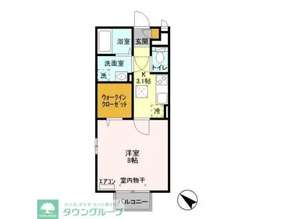 プライムコートS(1K/1階)の間取り写真