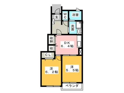 ユニゾン・スクエアIII(2DK/1階)の間取り写真