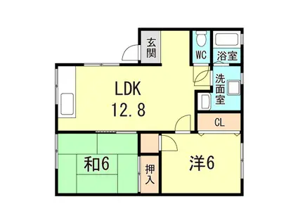 都美ハイツ(2LDK/2階)の間取り写真