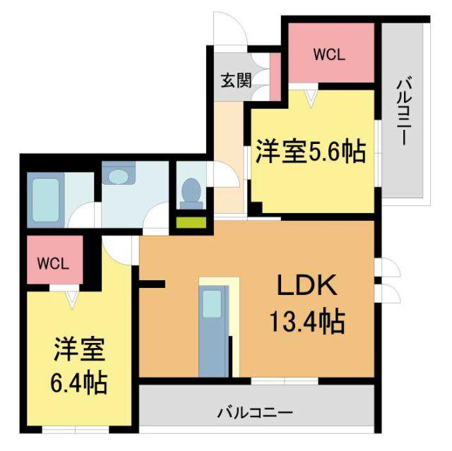 SHAMAISON GREENAGE 日野町(2LDK/2階)の間取り写真