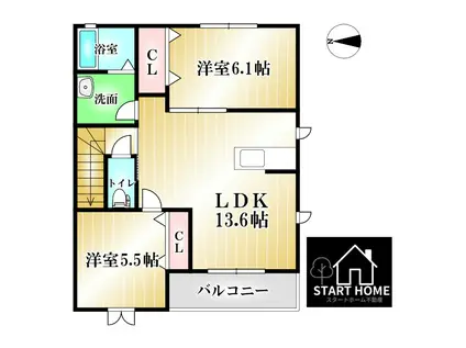 ガーデニアナナA(2LDK/2階)の間取り写真