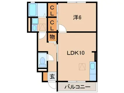 D-ROOM秋月 C棟(1LDK/1階)の間取り写真