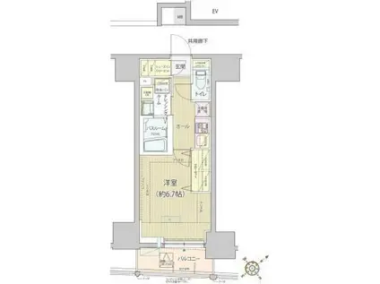 レビスタ白金高輪(1K/13階)の間取り写真