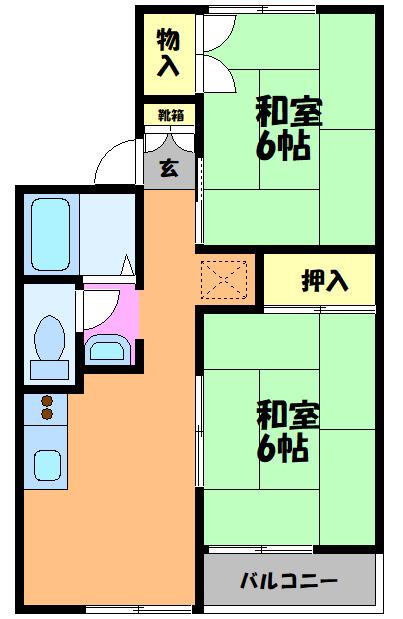 アザリアハイタウンA棟(2DK/2階)の間取り写真