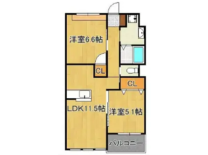 ファミール小倉北(2LDK/4階)の間取り写真