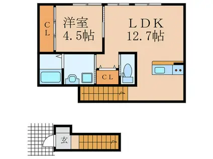 行橋アパート A棟(1LDK/2階)の間取り写真