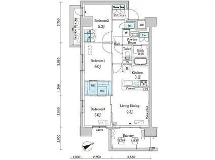 ベルヴュコート柏(3LDK/2階)の間取り写真