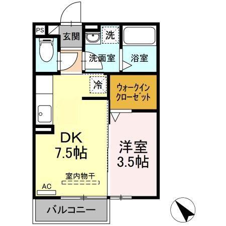 SEASIDE ウエスト(1DK/2階)の間取り写真