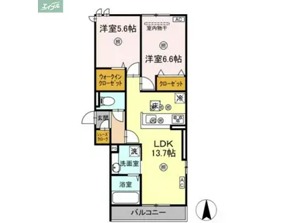 プレミール北長瀬(2LDK/1階)の間取り写真