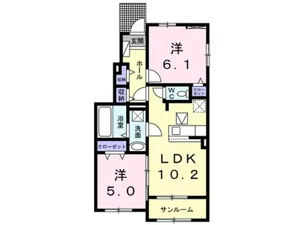 リバレイン ヒロ(2LDK/1階)の間取り写真