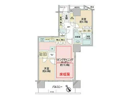 プラウドタワー東雲キャナルコート(2LDK/17階)の間取り写真