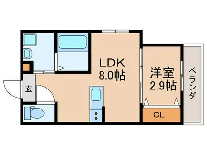 リアコート枚方御殿山町サウス(1LDK/2階)の間取り写真