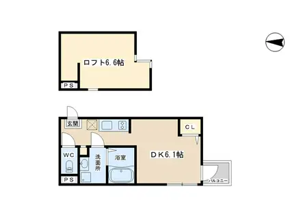 ハーモニーテラスフォース椥辻(1DK/2階)の間取り写真