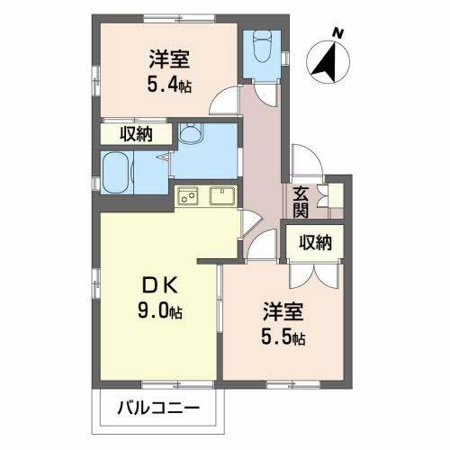 ウッディベル D棟(2DK/1階)の間取り写真