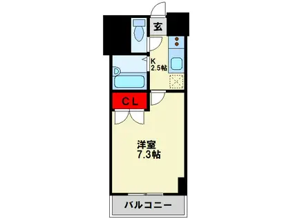 アリビオ八幡(1K/7階)の間取り写真