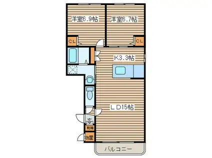 ウイングバレー(2LDK/3階)の間取り写真