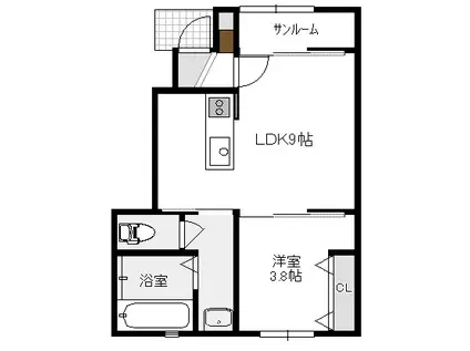 ヒルズKAITO(1LDK/1階)の間取り写真