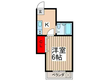 エスポワール21B棟(1K/2階)の間取り写真