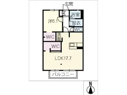 サンテラス D棟(1LDK/1階)の間取り写真