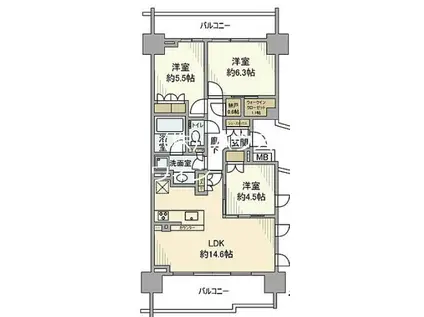 ザ・パークハウス中野弥生町テラス(3LDK/4階)の間取り写真