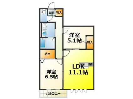 グリシーナII(2LDK/2階)の間取り写真