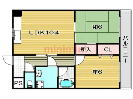 メゾン飛鳥(2LDK/4階)の間取り写真