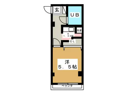 コートユーアイ(1K/2階)の間取り写真