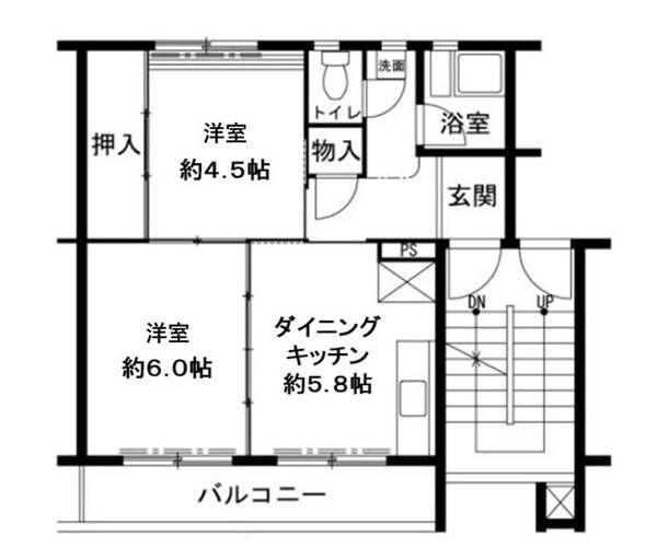ビレッジハウス鳴滝8号棟(2DK/1階)の間取り写真