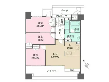 藤和幟町公園ホームズ(3LDK/6階)の間取り写真