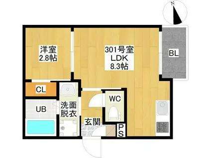 R-SMART尾頭橋(1LDK/3階)の間取り写真