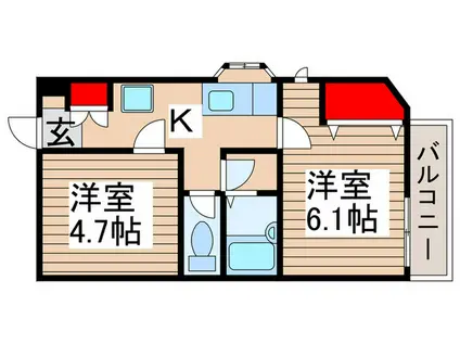スタジオ北柏1号棟.2号棟.3号棟(2K/2階)の間取り写真
