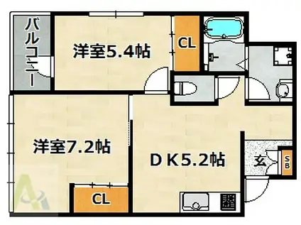 ラフィーネ神戸(2DK/3階)の間取り写真