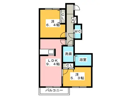 カーザソラーレ(2LDK/1階)の間取り写真