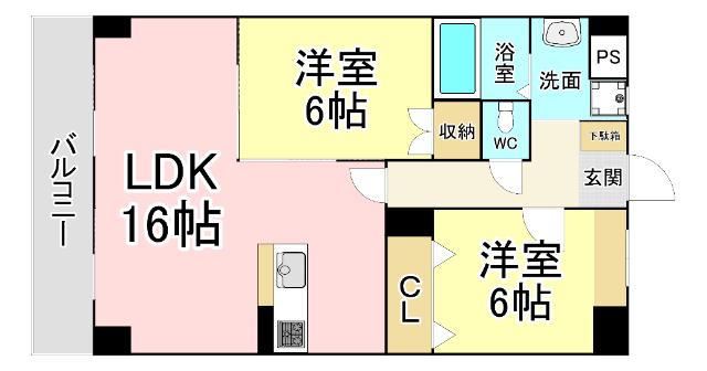 コンフォートスクエアー安部山(2LDK/5階)の間取り写真