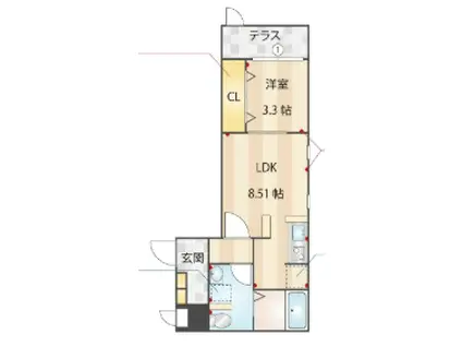 ウェリス南福岡(1LDK/3階)の間取り写真