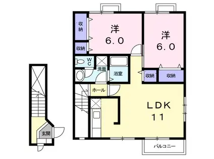 フォンテーヌ(2LDK/2階)の間取り写真