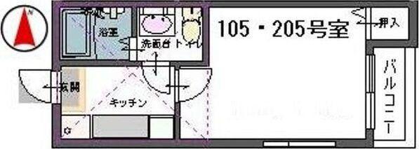 ヴァンベール宮町(1K/2階)の間取り写真