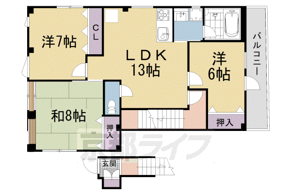 アベニール修学院(3LDK/2階)の間取り写真